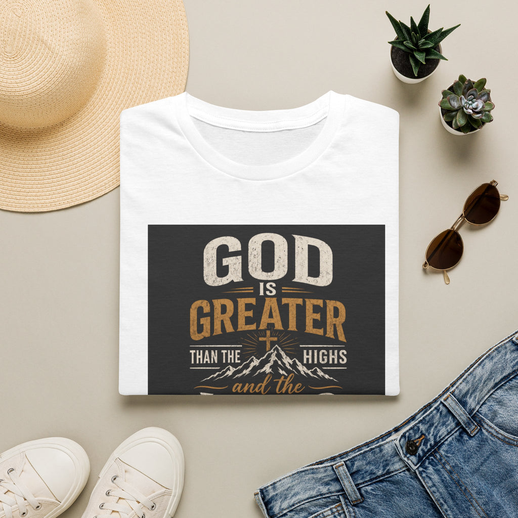 God Is Greater Mountain Graphic T-Shirt — Inspirational Christian Faith Tee